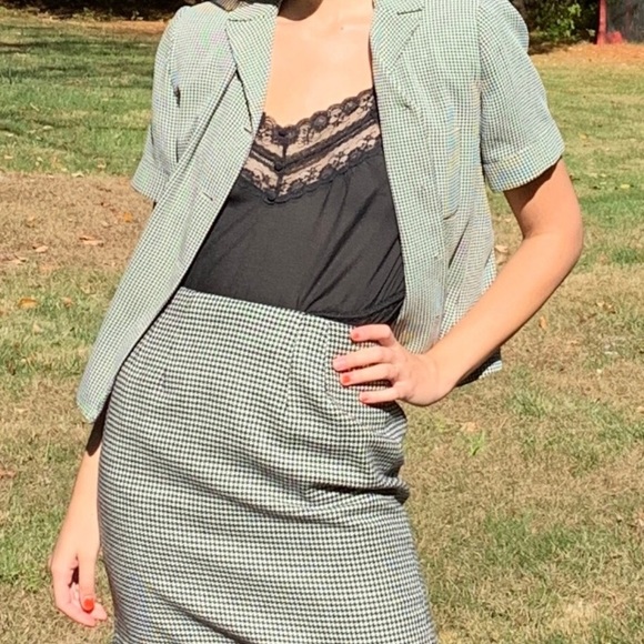 Short Sleeve Vintage Houndstooth Blazer Blouse - Picture 8 of 8